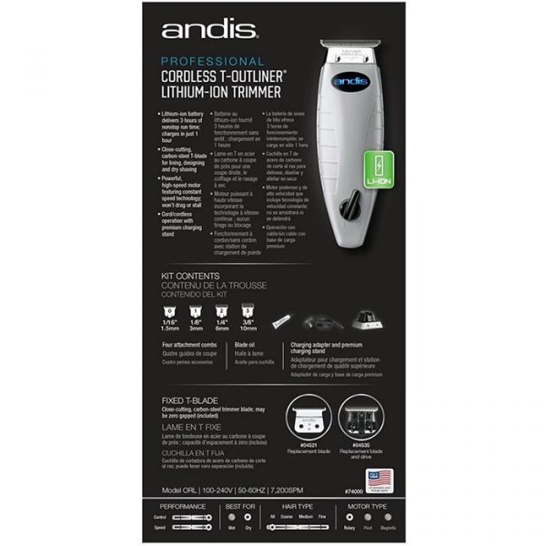 Andis Cordless T-Outliner Li Trimmer #74000 (Dual Voltage) - Image 8