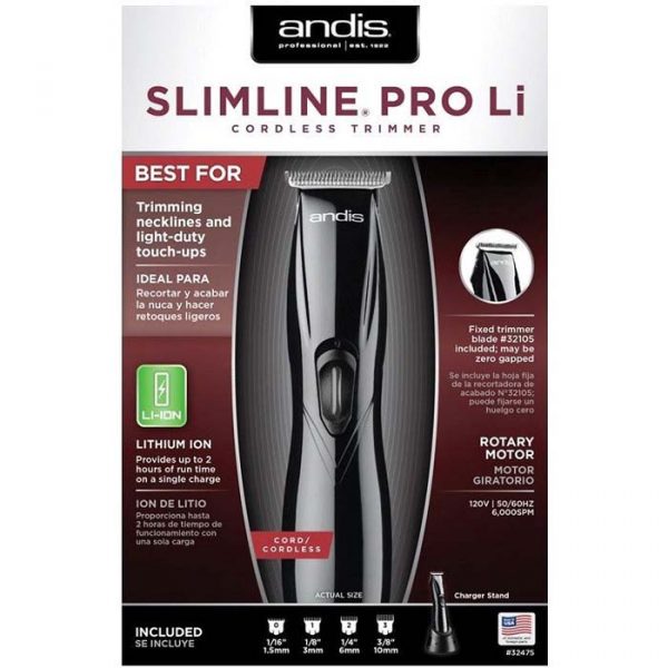 Andis Slimline Pro Li T-Blade Trimmer Black #32475 (Dual Voltage)