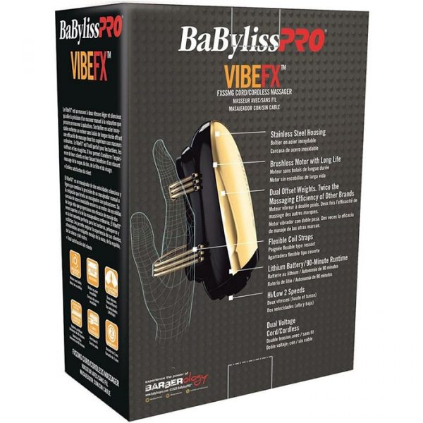 BaByliss Pro VIBEFX Cord / Cordless Massager - Gold #FXSSMG (Dual Voltage) - Image 4